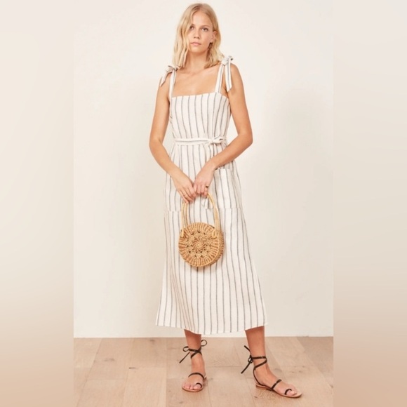 Reformation Dresses & Skirts - Reformation Elliot dress 100% Linen Striped Midi Dress Sleeveless
